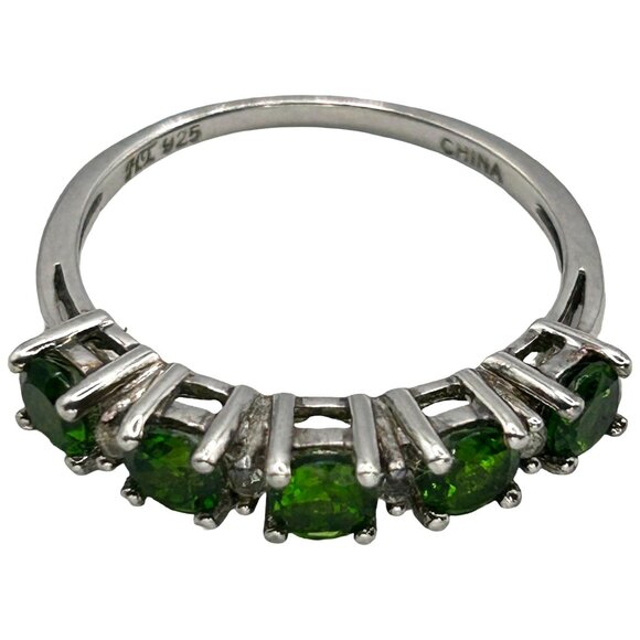 Chromium Diopside with White Topaz Rhodium Plated Sterling Silver Ring - Size 9 - Picture 1 of 6